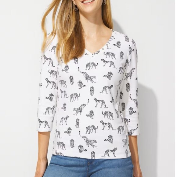 Chico's Leaping Leopard Lindsey Tee - Picture 1 of 9